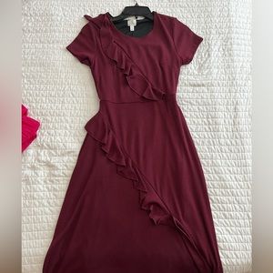XS Dress Barn Maroon ruffle dress
